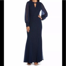 Women  s Formal Dress Sizes 8, 10 Navy Long Sleeves Glitter Mermaid Gown NIGHTWAY