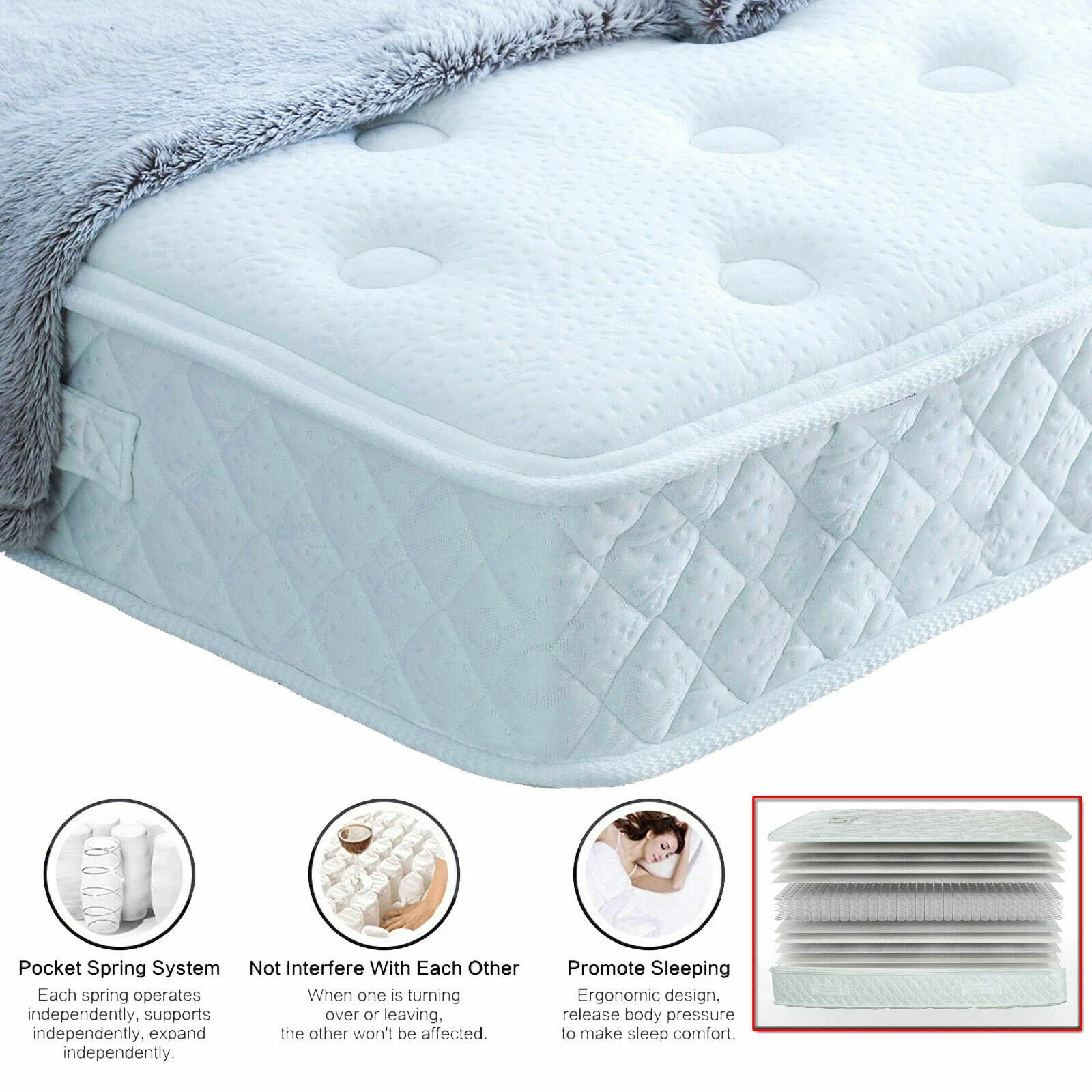 4ft Small Double Pocket Spring Mattress 8" Depth 120 x 190 cm | PH1 | Clearance
