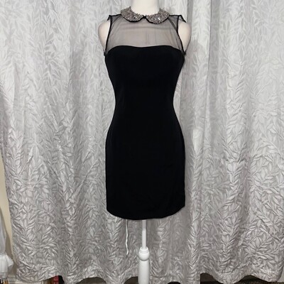 Sherri Hill mesh with silver rhinstones mini little black busness casual  dress