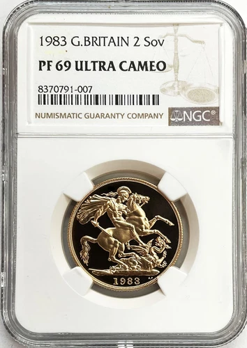 1983 GOLD GREAT BRITAIN 2 POUNDS SOVEREIGN PROOF COIN NGC PF 69 ULTRA CAMEO