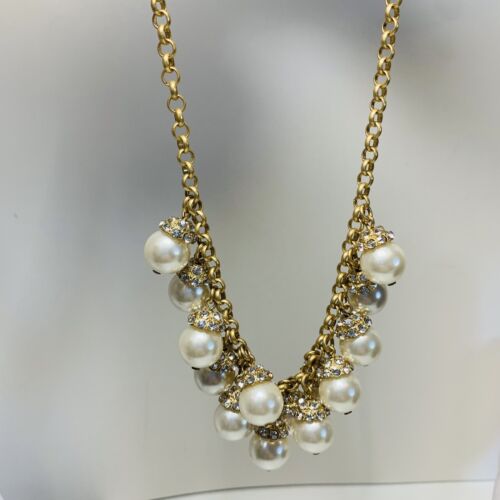 J Crew Gold Tone Big Pearl Chunky Statement Necklace - Picture 1 of 5