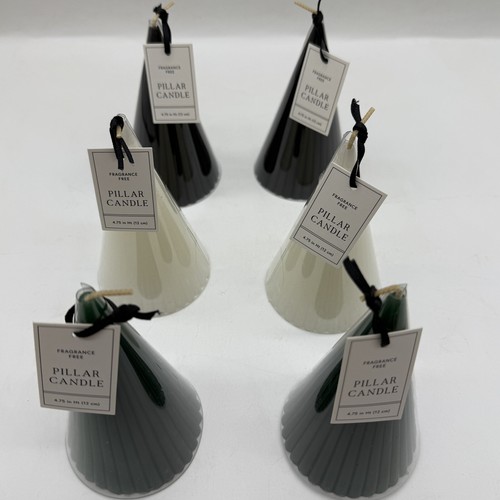 6- pcs-Ribbed Pillar Cone Candle- Assorted Colors 4 3/4" High-Tier Tray Candle - Picture 2 of 6