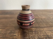Vintage Wooden Native American/ Mexican Faux Vase Decor 3”