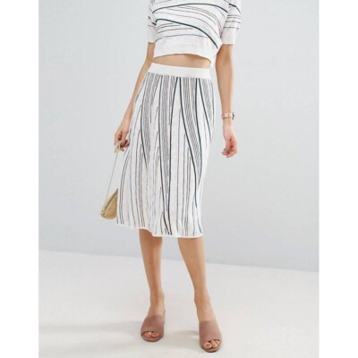 ASOS Co Ord Knitted Skirt in Stripe Cotton Linen Sweater Knit Size