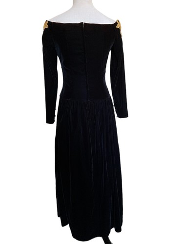 Jessica McClintock Black Velvet Dress Gold Glitter Sz 14 Queen Renaissance Long - Picture 8 of 11