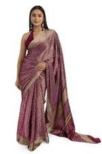 Indian Chiffon Saree With Unstitched Blouse Piece Party Wedding Wear For Women