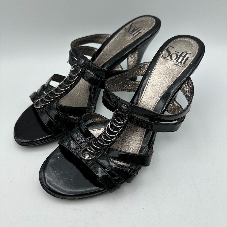 APL Sandali Söfft Isola slip on slide donna 6 5 m nero anello metallo vernice pelle