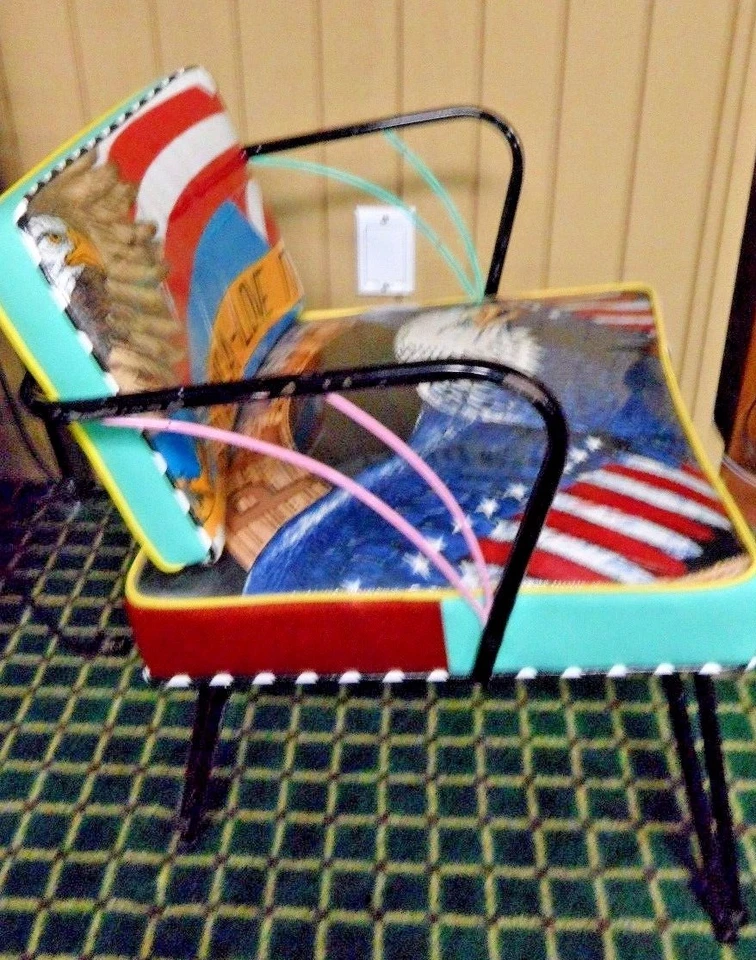 Sillón moderno vintage de mediados de siglo Harley Davidson bandera estadounidense vinilo  Foto 4 de 4