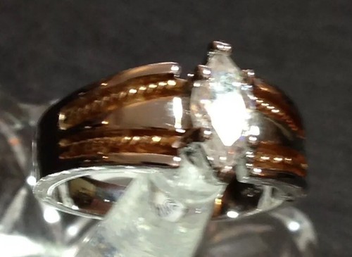 Two Tone Gold Plated Ring Size 9 Clear Stone Taiwan Seta - Picture 5 of 12