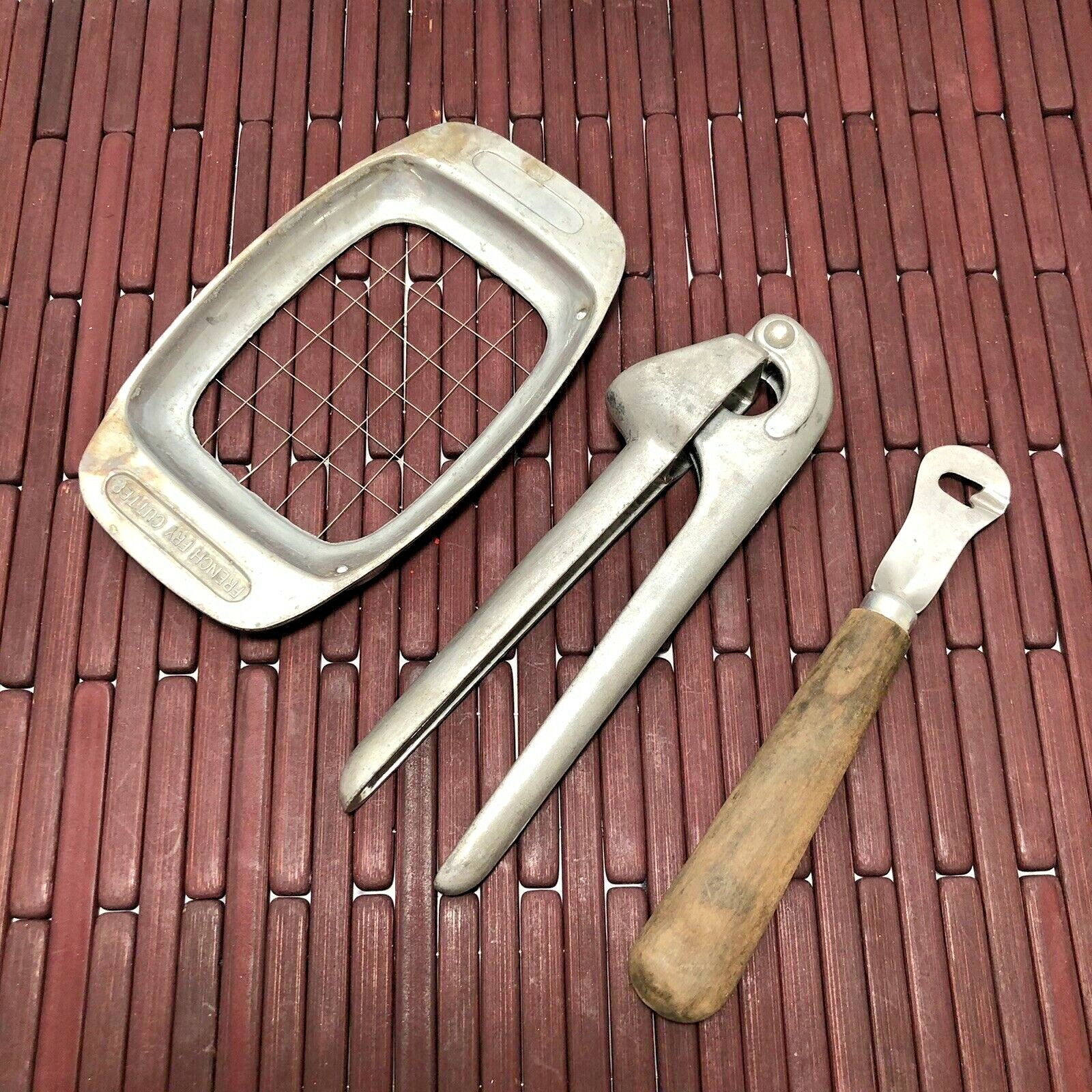 3 Vintage Kitchen Tools French Fry Cutter Garlic Press Italy Zester France-image