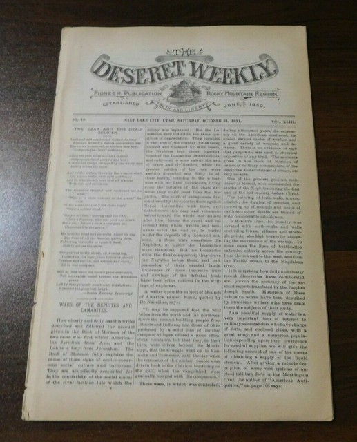 1889 October 31 DESERET WEEKLY Salt Lake City UTAH Newspaper Pioneer Publication eBay