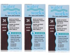 Waterworks Water Activated Permanent Powder Hair Color- 34 Mahogany 3pc Combo