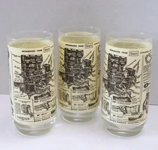 3 Retro Sears Roebuck Tumbler Drinking Glasses Reproduced From 1908 Catalogue