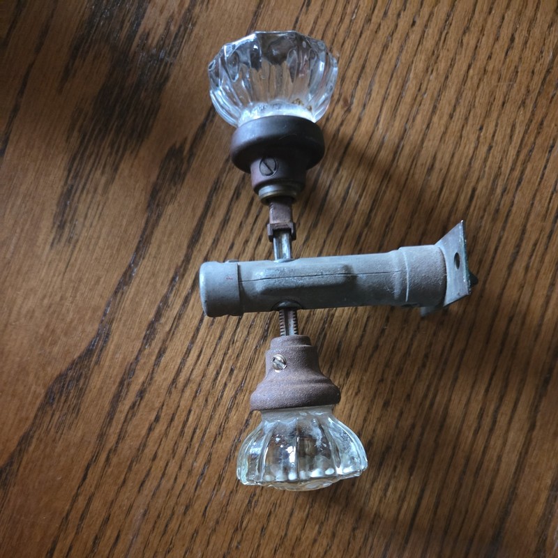 Vintage antique Crystal clear glass door knob set National Brass Company, MI