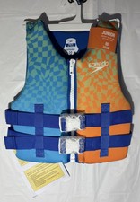 NWT Speedo Youth Life Jacket Vest PFD USCG Approved Junior 50-90 Lbs Orange/Blue