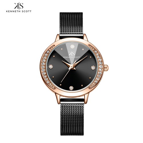 Kenneth Scott Women’s Analog Casual Watch | Black Dial, Rose Gold Case