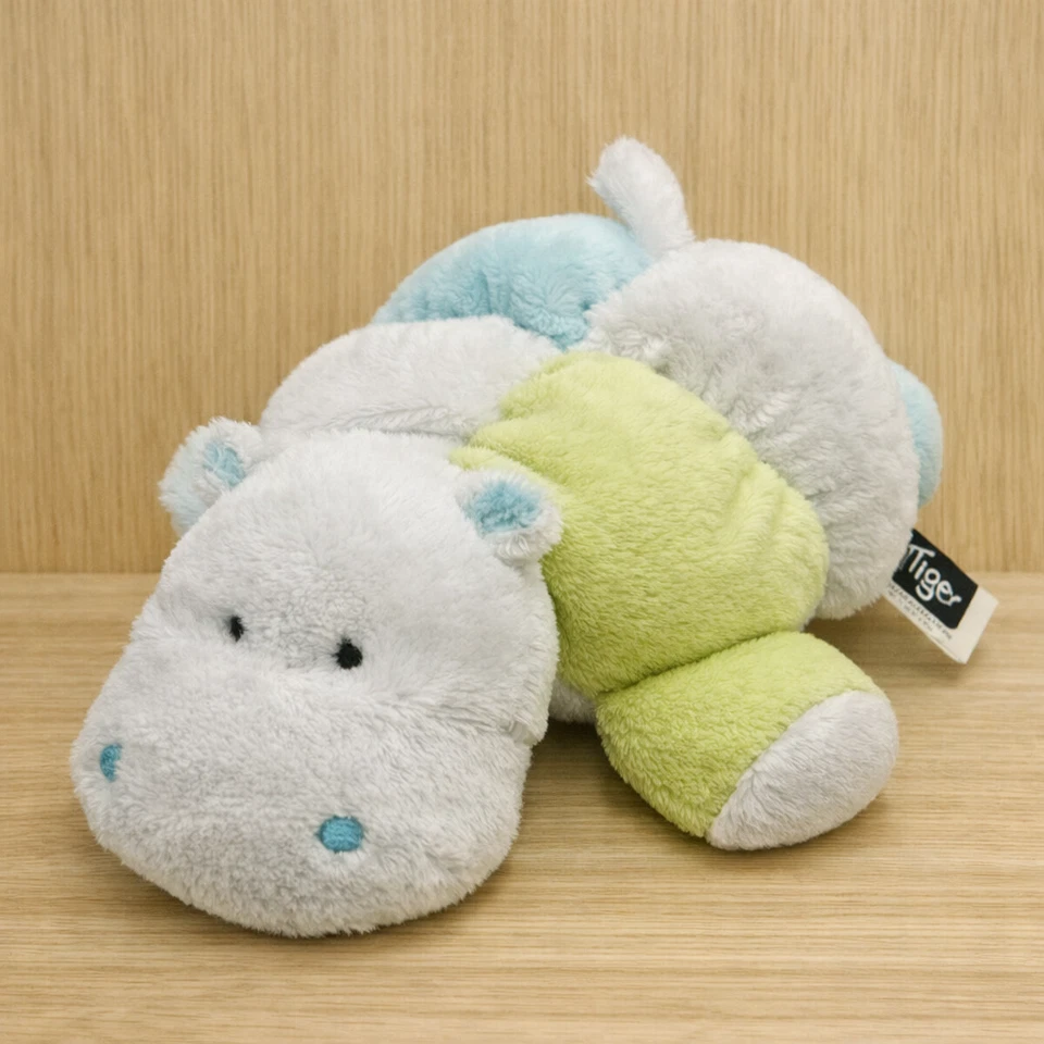 Tigex doudou hippopotame velours hochet bleu /blanc/vert 24 cm environ - Photo 1/2