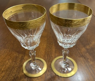 Vintage Val St Lambert Crystal Goblets - Treves Dore (Gold Encrusted)