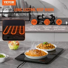 VEVOR Electric Warming Tray, Portable Tempered Glass Heating Tray, Perfect For D