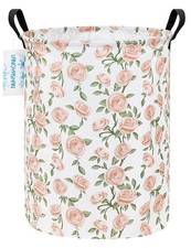 Round Laundry Basket Collapsible Storage Hamper Organizer Champagne Rose