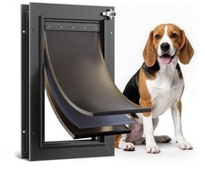 PETCOMING Medium All Aluminum 3-Flap Pet Door Black Insulated Dog Cat Door 45lb
