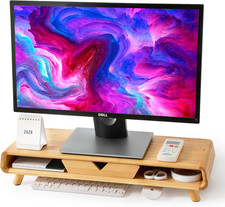Bamboo Monitor Stand Riser, No Assembly Required Exquisite Monitor Stand with Dr