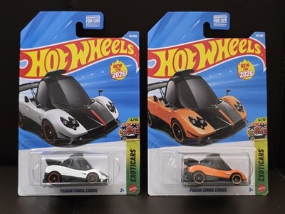 Hot Wheels 2026 Exoticars Pagani Zonda Clique Orange & White Lot of 2