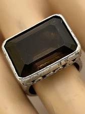 925 sterling silver Vintage Giant Smoky Quartz Square Stone Ring Size 6. Signed.