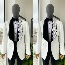 Floral Paisley Men Jackets Blazers Slim Fit Shawl Velvet Lapel Wedding Groom