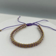 Vintage Purple Cord Gold Tone Beaded Bracelet Classic Rhinestone Style Fashion