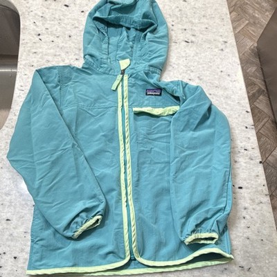 Patagonia Kids Windbreaker Jacket Hooded Full Zip Size S Blue/Green Nylon