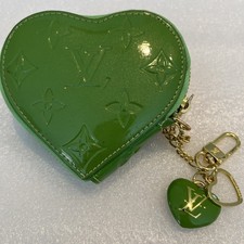 Louis Vuitton Green Heart Monogram Coin Purse Keychain Very Good Condition .