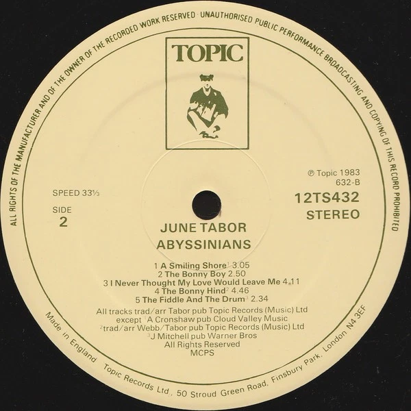 June Tabor - Abyssinians (LP, Album) (Very Good (VG)) - 4379681445 - product detail image 4