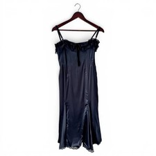 D&G Dolce Gabbana Black Silk Slip Midi Dress IT 42