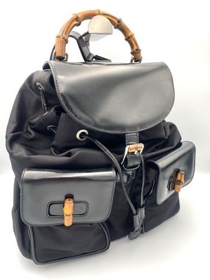 GUCCI Bamboo Mini Backpack Black Leather Luxury Compact Small Backpack Authentic