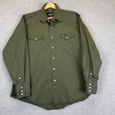 Wrangler Men's Heavy Canvas Western Snap Shirt XL Green Button Up Long Sleeve