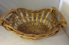 Wicker Rattan Weaved Oval Square Basket Hand Woven Vintage Storage 14 X 13