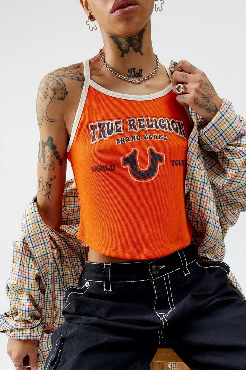 True Religion LOGO CROP TANK World Tour Top Women's M Orange | eBay