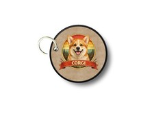 Printed Dog Keychain, Embroidered Border Corgi Key Ring
