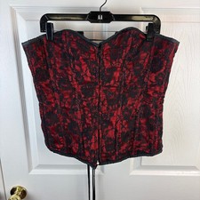 Daisy Corset Top Mesh Lace Red Black Lace Up XL Goth Roses