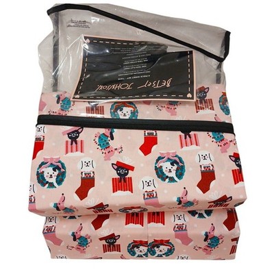 Betsey Johnson TWIN 4PC Sheet Set Pink HOLIDAY DOGS Designer Christmas Bichon