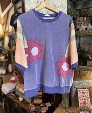Easel Distressed Blue Sweatshirt Flower Appliqu  Oversized NWT Size: m