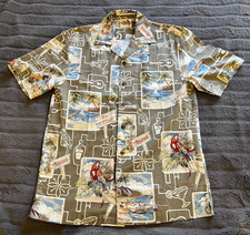 Margaritaville USA Made Gray Hawaiian Beach Parrot 5 O'Clock Surf Music Shirt S