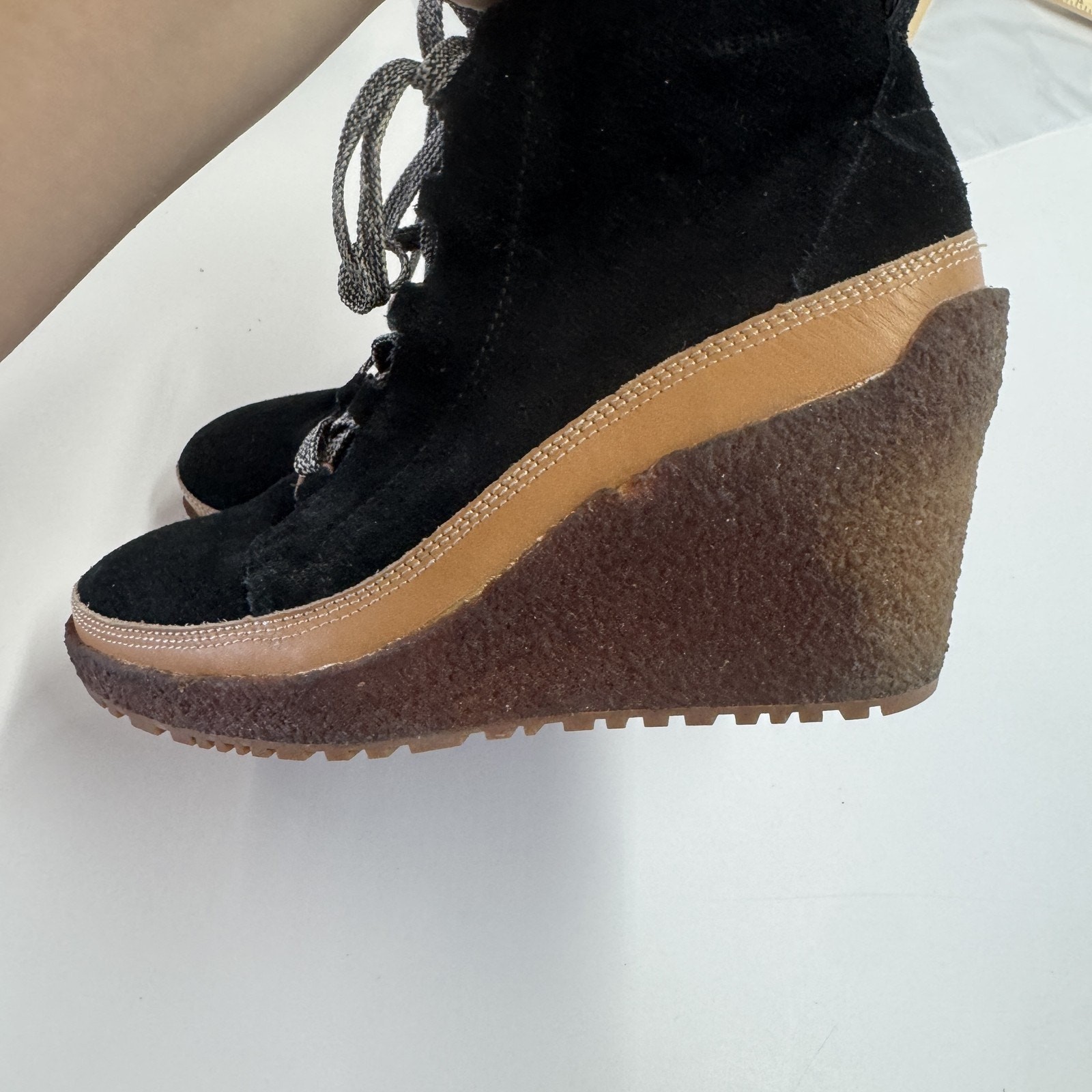 Scarpe Merrell donna taglia 9 TREMBLANT nere scamosciate zeppa tacco stivali stringati casual