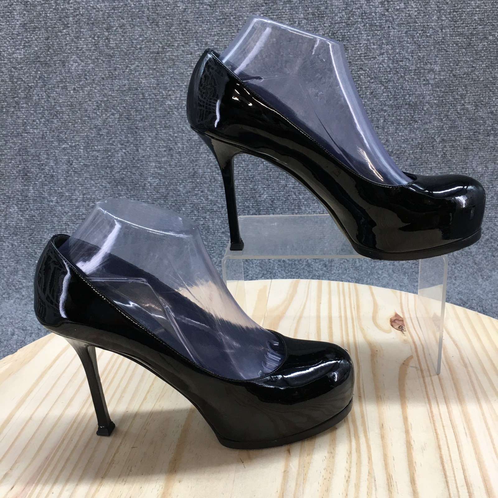 Scarpe Yves Saint Laurent donna 38 5 decolte plateau pelle nera tacco slip on