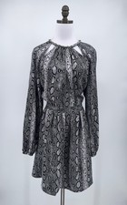 Michael Kors Gray Snakeskin Chain Detail Long Sleeve A Line Dress Sz XL NEW