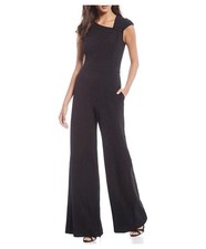 Eliza J Beaded Asymmetrical Crepe Jumpsuit, Womens black size 4 