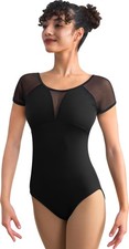 Women Dance leotard Short Sleeve Mesh Ballet Wear Scoop Back,Chest Lining 237...