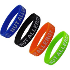    Kid's Size NUT ALLERGY Medical Alert ID Silicone Bracelets 4 Pack 