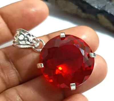 132.60 Ct Natural Certified Red Topaz Pendant 925 Solid Silver Round HG Gemstone